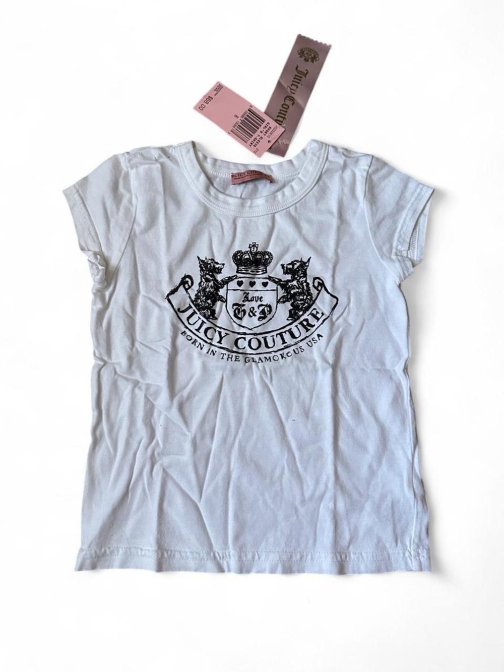 Girls Tee White Juicy Couture Y2K Crest Graphic Deadstock Diva Size 6 Brand New